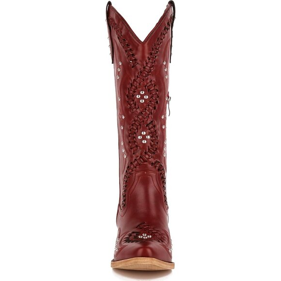 Women's Red Leather Embroidery Knee High Western Cowgirl Boots Lightweight - Picture 4 of 6
